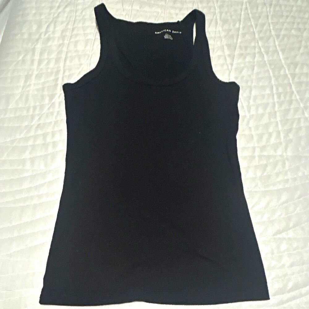 American Eagle Women’s Black Solid Scoop Neck Racerback Tank Top, Size S